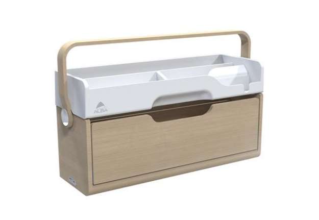 Immagine di Organizer portatile da scrivania Ergobox S - 42,5 x 23 x 15 cm - legno/PET/ABS - legno/bianco/grigio
