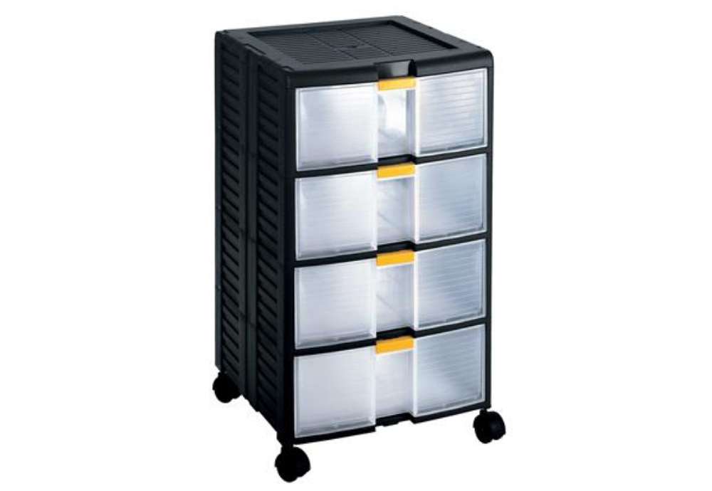 Immagine di Cassettiera portautensili modulare Store-Age - 4 cassetti - con maniglia e ruote - 39,1 x 39 x 62,9