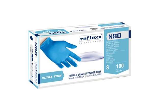 Immagine di Guanti in nitrile N80 - ultrasottili - taglia S - azzurro - Reflexx - conf. 100 pezzi