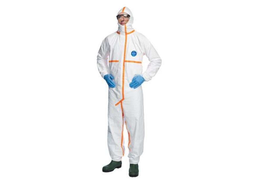 Immagine di Tuta Tyvek 800J - con nastrature arancioni - taglia L - bianco - Dupont