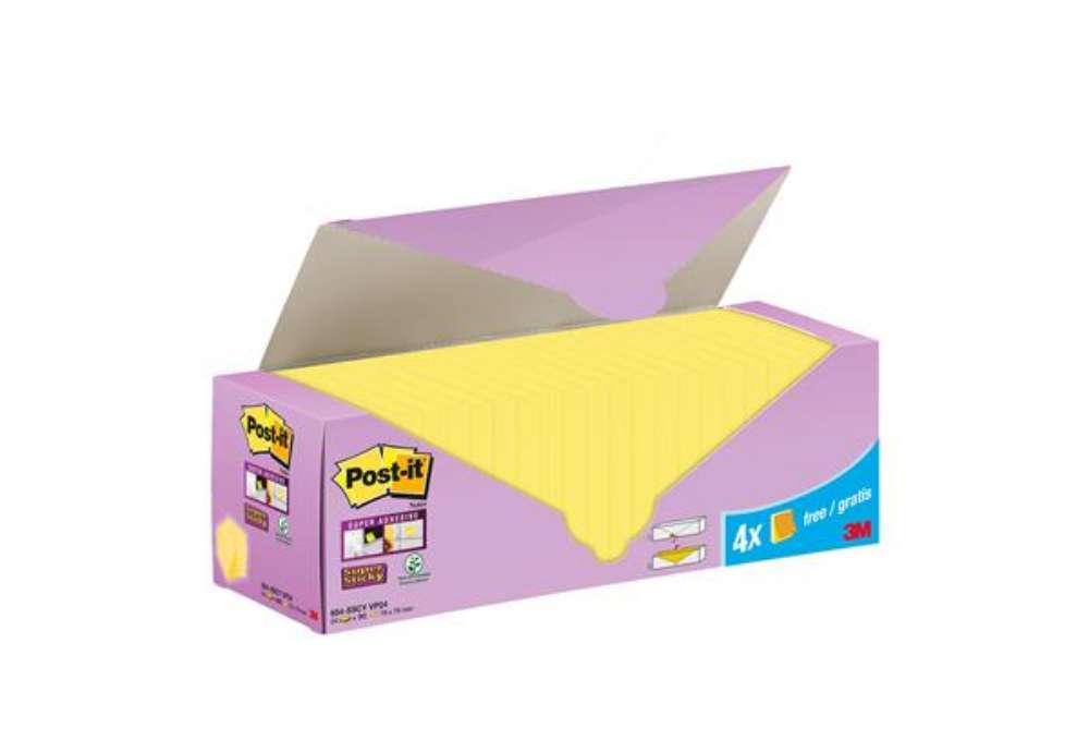 Immagine di Blocco foglietti Post-it Super Sticky - 654-SSCY-VP24 - 76  x 76 mm - giallo Canary - 90 fogli - Pos