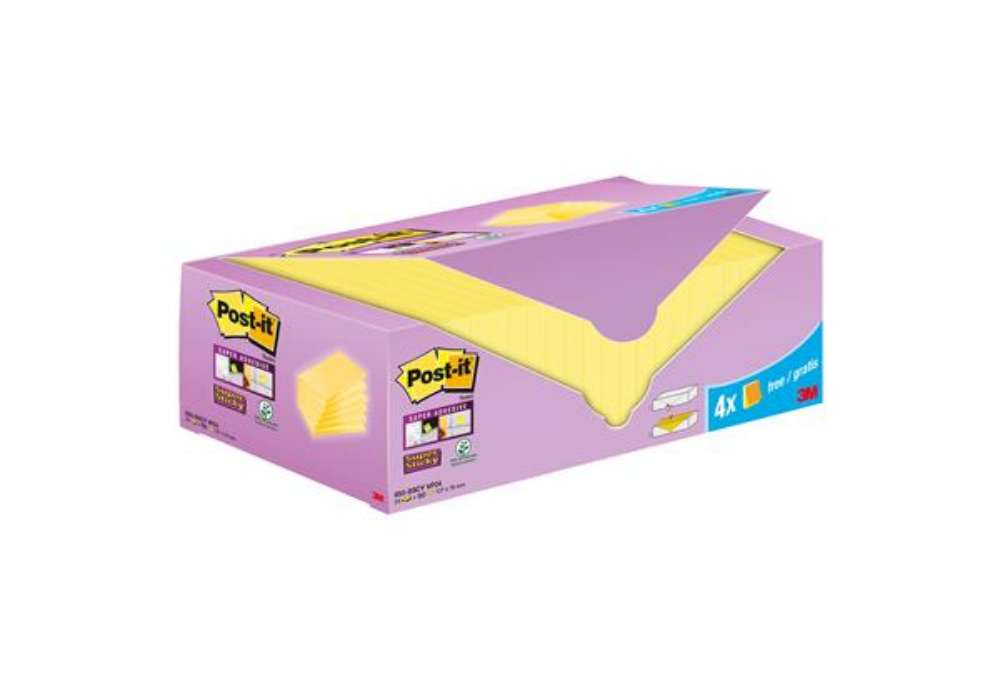 Immagine di Blocco foglietti Post-it Super Sticky - 655-SSCY-VP24 - 76  x 127 mm - giallo Canary - 90 fogli - Po