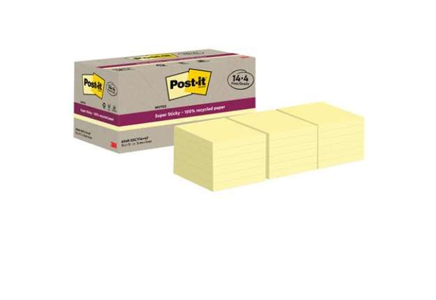 Immagine di Blocco foglietti Post-it SuperSticky Green - 654R-SSCY14+4 - 76 x 76 mm - carta riciclata - giallo C