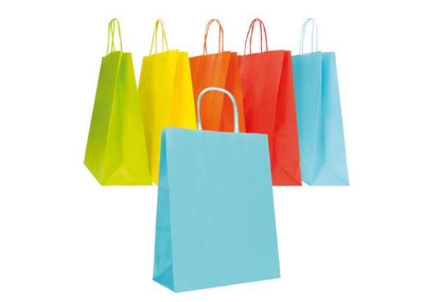 Immagine di Shopper Twisted - maniglie cordino - 36 x 12 x 41 cm - carta biokraft - colori assortiti primavera/e