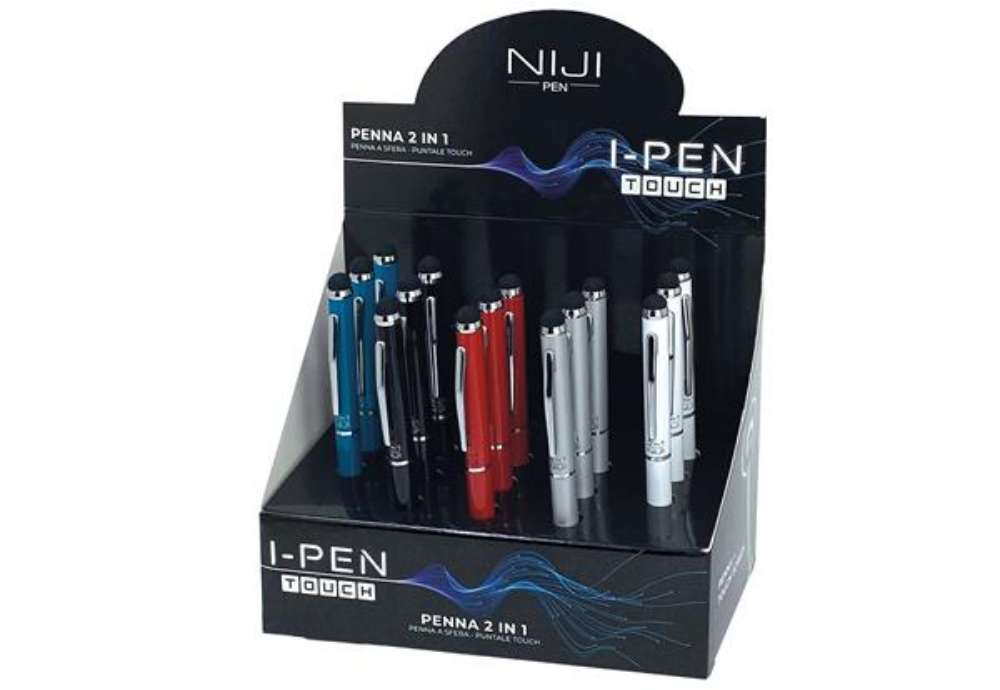 Immagine di Penna a sfera mini I-PEN 2 in1 - puntale touch - colori assortiti - Lebez - expo 15 pezzi