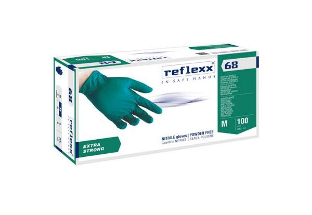 Immagine di Guanti in nitrile R68 - senza polvere - taglia M - verde - Reflexx - conf. 100 pezzi