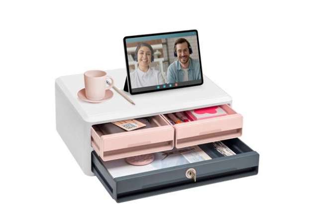 Immagine di Cassettiera Moov'up 9-021S Mineral con serratura - 2 cassetti piccoli + 1 grande - 37 x 27,45 x 14,6
