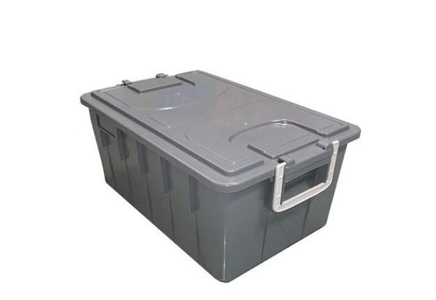 Immagine di Cassa multiuso - con coperchio e manici - 58 x 38 x 26 cm - 40 L - PP - grigio scuro/grigio chiaro -