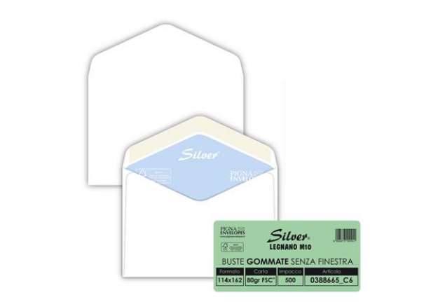 Immagine di Busta Busta Silver FSC - senza finestra - gommata - 11,4 x 16,2 cm - 80 gr - bianco - Pigna Envelope