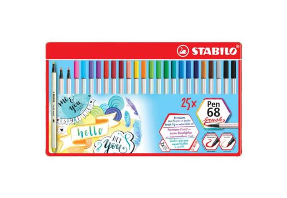 Immagine di Pennarello Stabilo Pen 68 brush - punta a pennello M conf. 25 colori assortiti 1 mm - 568/25-321