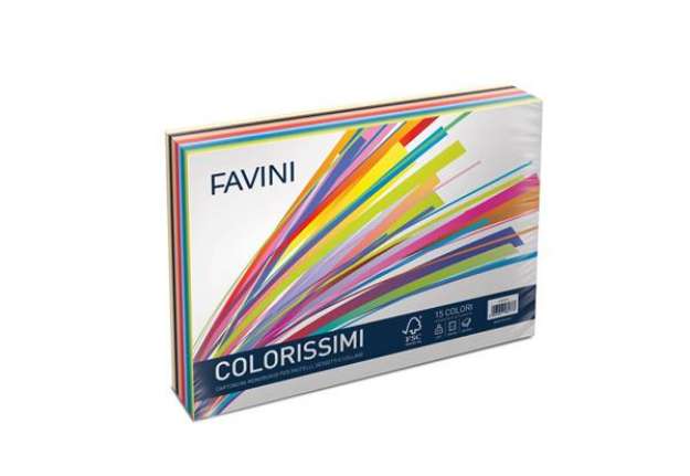 Immagine di Carta colorata Favini Prisma Colorissimi 25x35 cm 220 g/m2 risma da 240 ff 15 colori - A33X244
