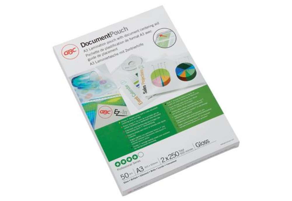 Immagine di Pouches per plastificatrici a caldo GBC 2x250 µm A3 finitura lucida - conf. 50 pz - 3740450