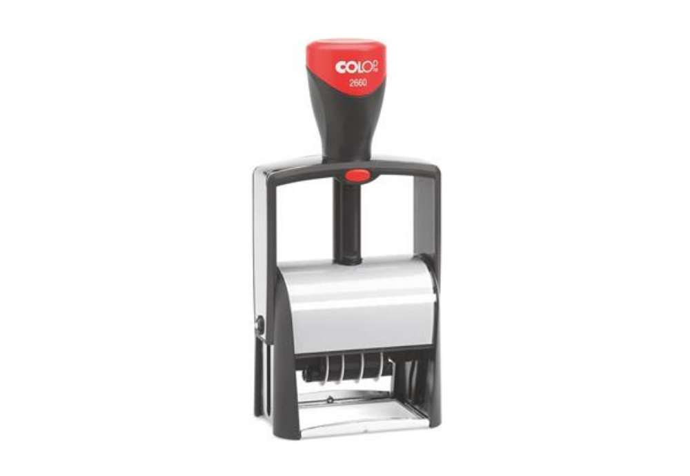Immagine di Timbro Colop autoinchiostrante datario con piastra personalizzabile 37x58 mm - 2660