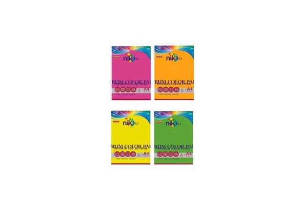 Immagine di Carta colorata fluo formato A4 Nikoffice 4 colori assortiti fluo 160 g - 125 ff - 23NIK123