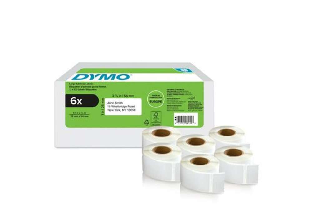 Immagine di Rotoli da 500 etichette autoadesive Dymo LabelWriter per indirizzi 25x54 mm bianco - conf. 6 pz - 21