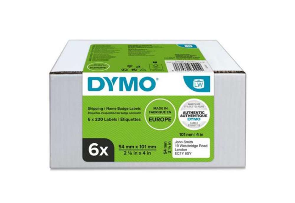 Immagine di Etichette grandi per spedizioni/badge DYMO LW bianche conf. 6 pezzi da 220 etichette 54x101 mm - 209