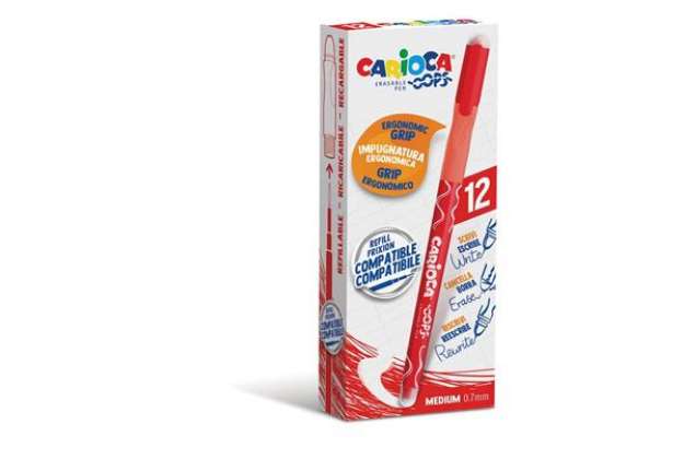 Immagine di Penne cancellabili Carioca OOPS con inchiostro termosensibile M 0,7 mm conf. da 12 pz rosso - 43039/