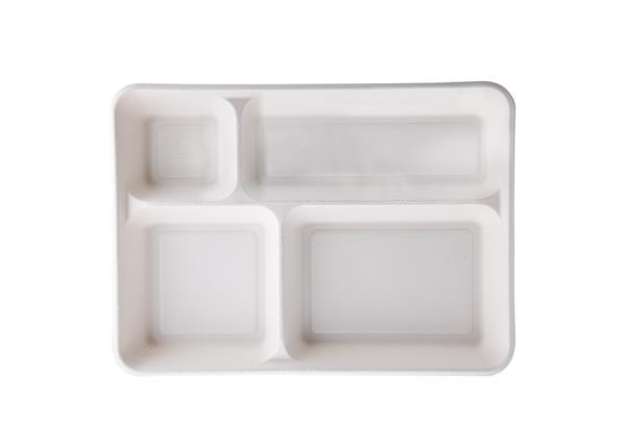 Immagine di Vassoio biodegradabile - 4 scomparti - 37 x 27 x 3,6 cm - canna da zucchero - bianco - Signor Bio -