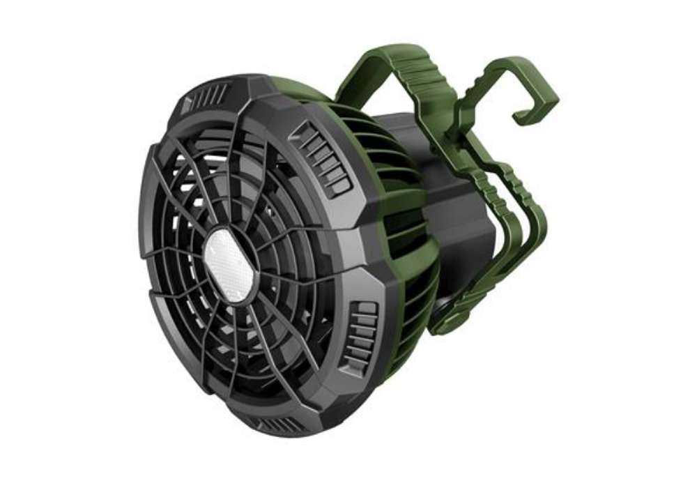 Immagine di Ventilatore portatile - da campeggio - con luce LED - diametro 10 cm - 16 x 14 x 16,5 cm - Melchioni