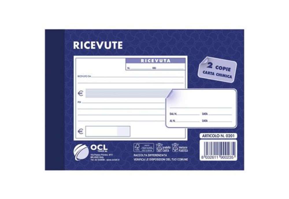 Immagine di Blocco ricevute generiche O.C.L. formato 15x10 cm 50x2 copie - 0201N