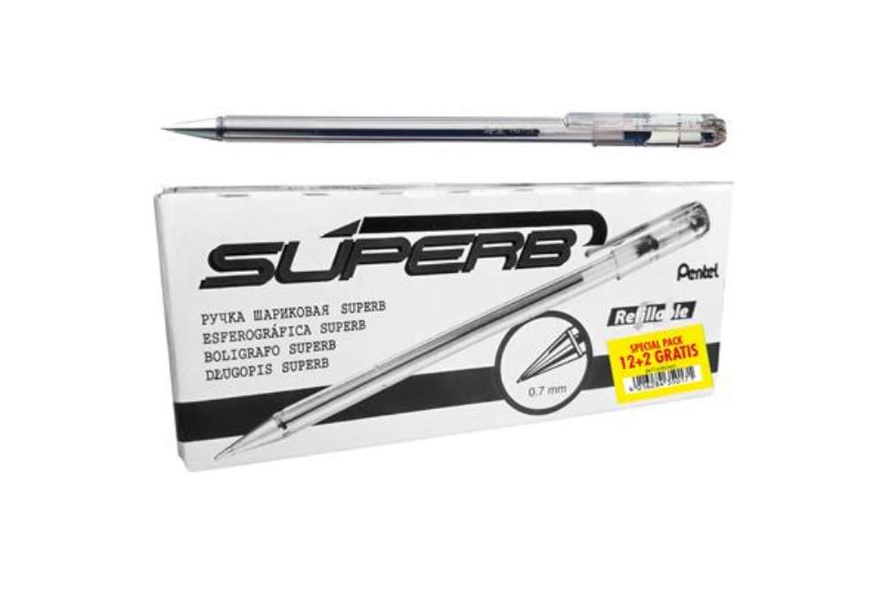 Immagine di Penna a sfera Super B - punta 0,7 mm - nero - Pentel - promo pack 12+2 pezzi