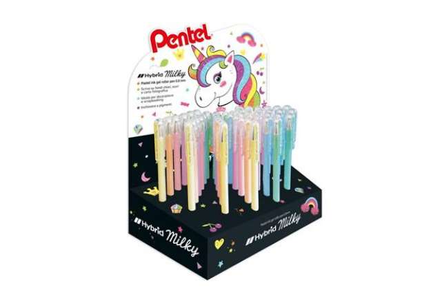 Immagine di Espositore da banco 48 penne a gel Pentel Hybrid Milky - colori assortiti - 0022172