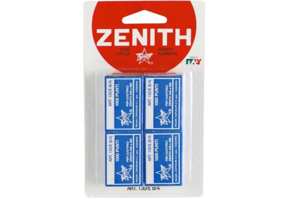 Immagine di Punti Zenith 130/E standard 6/4 con filo in acciaio naturale - blister 4 scatole da 1.000 punti/cad.