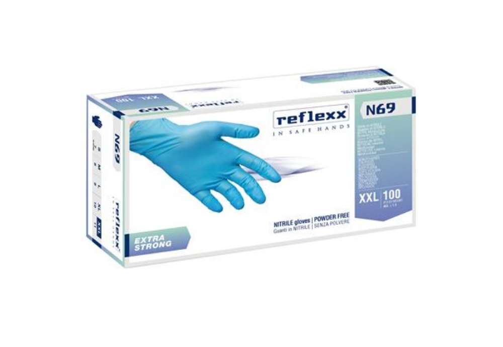 Immagine di Guanti in nitrile extra strong N69 - senza polvere - taglia XXL - azzurro - Reflexx - conf. 100 pezz