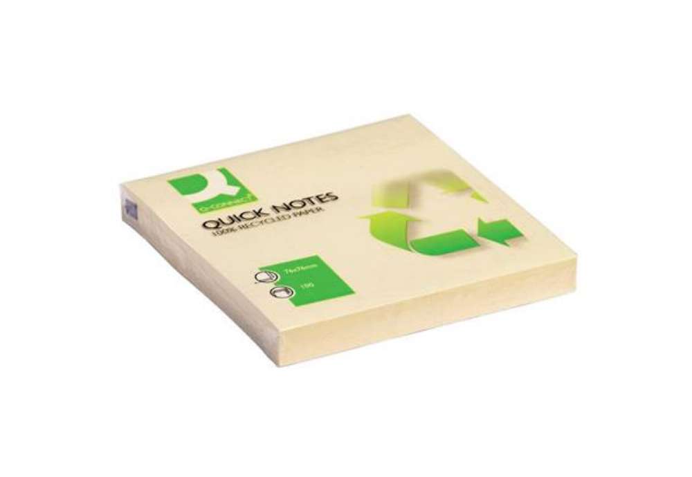 Immagine di Foglietti riposizionabili Q-Connect 100% materiale riciclato 65 g/m² giallo 76x76 mm  12 blocc. da 1