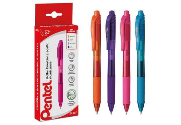 Immagine di Penna roller a scatto Pentel EnerGel X 0,7 mm assortiti 4 pezzi - 0100786