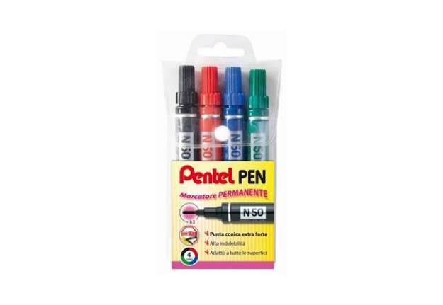 Immagine di Marcatore permanente Pentel Pen N50 punta conica 4,3 mm assortiti 4 pezzi - 0050503