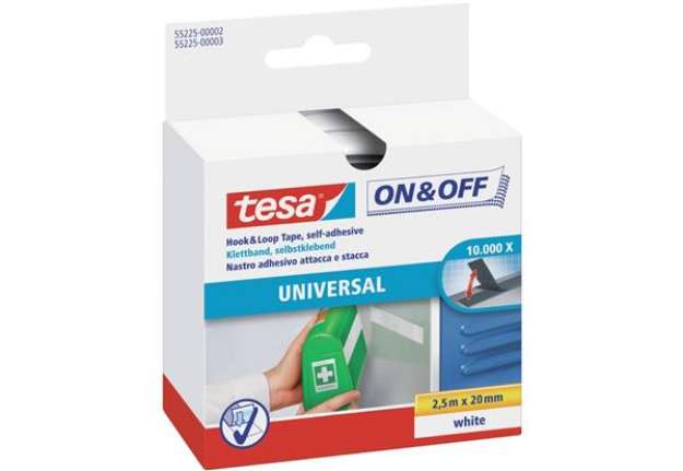 Immagine di Nastro adesivo in tela tesa velcro On&Off universale autoadesivo bianco 20 mm x 2,5 m - 55225-00002-