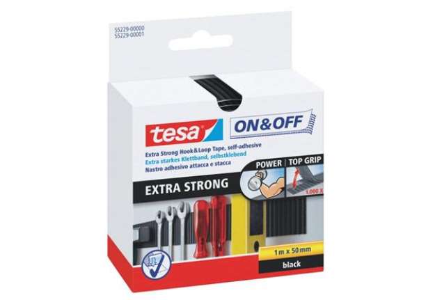 Immagine di Nastro adesivo in tela tesa velcro On&Off universale autoadesivo extra forte nero 50 mm x 1 m - 5522