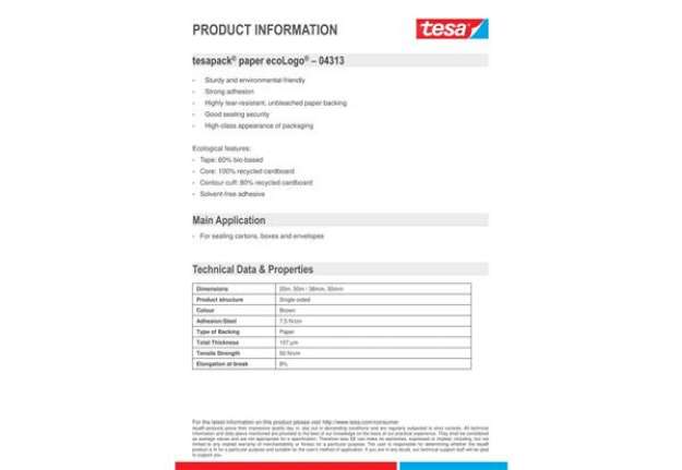 Immagine di Nastro da imballo tesa tesapack® Carta ecoLogo® 50 mm x 50 m marrone 59408-00000-01