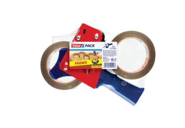 Immagine di Dispenser per nastri adesivi tesa PROMOPACK tendinastro con 2 nastri avana rosso/blu - 57455-00001-0