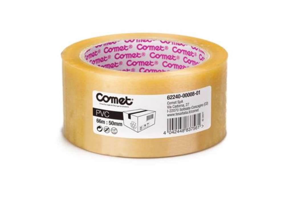 Immagine di Nastri adesivi per la spedizione Comet in PVC con adesivo in gomma naturale 50 mm x 66m trasparente