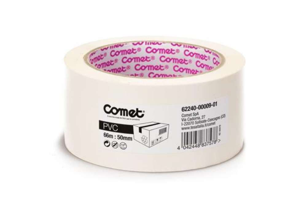 Immagine di Nastri adesivi per la spedizione Comet in PVC con adesivo in gomma naturale 50 mm x 66 m bianco - 62