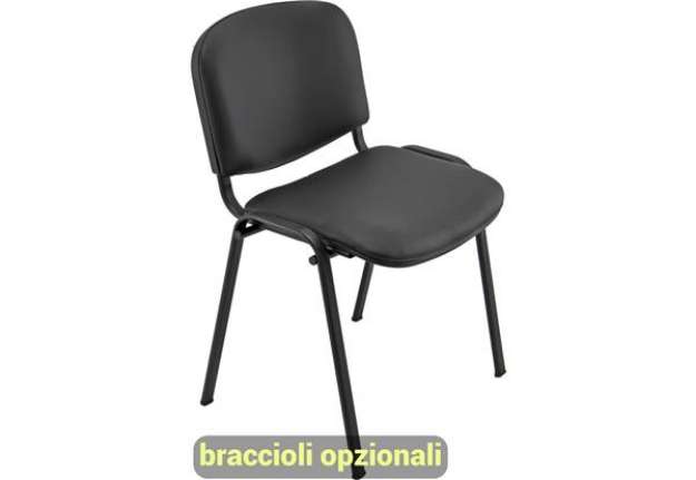 Immagine di Sedia visitatore 4 gambe Unisit Dado D5S acciaio nero - rivestimento ecopelle nero  Conf. 2 pezzi -