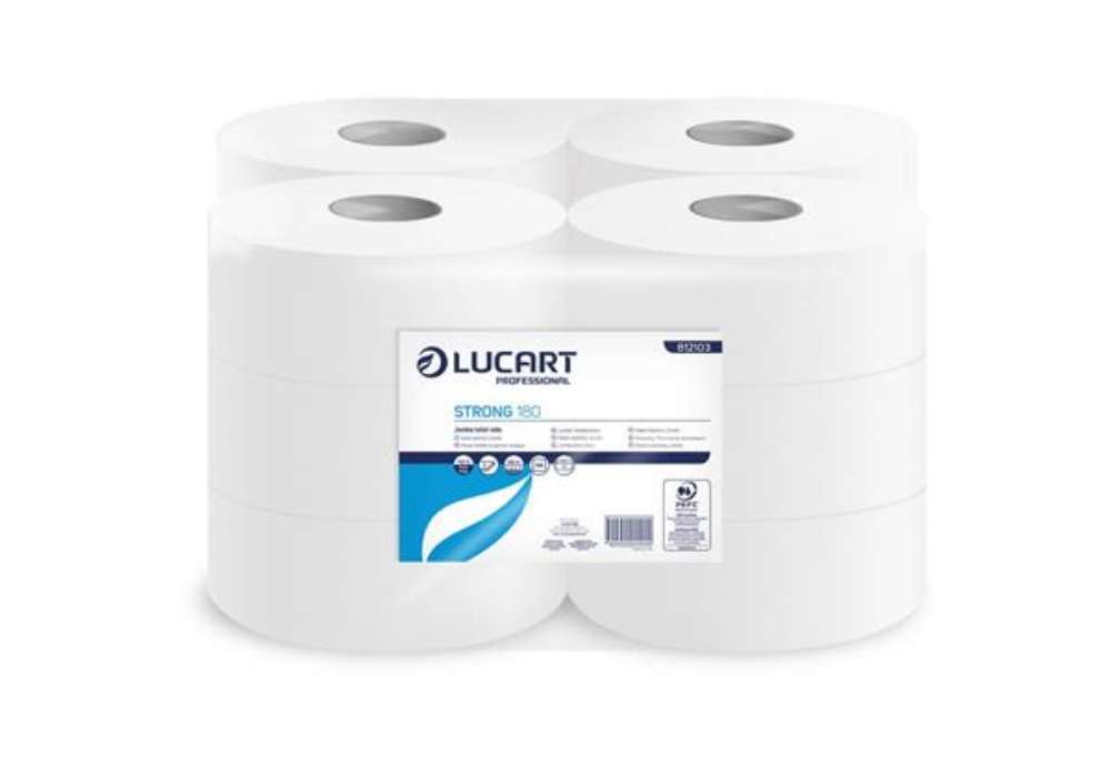Immagine di Carta igienica Lucart Strong 180 m mini jumbo 2 veli 12 rotoli da 486 strappi - 812103U