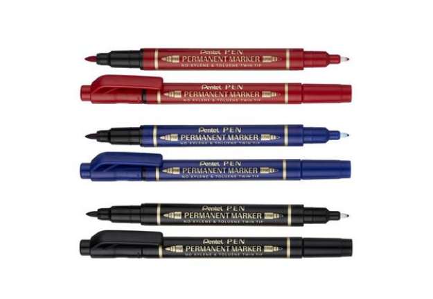 Immagine di Marcatore permanente doppia punta Pentel Twin Tip tratti F-M blu N75W-CE