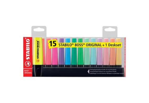 Immagine di Desk set evidenziatori Stabilo Boss® Original 2-5 mm assortiti Conf. 15 pezzi - 7015-01
