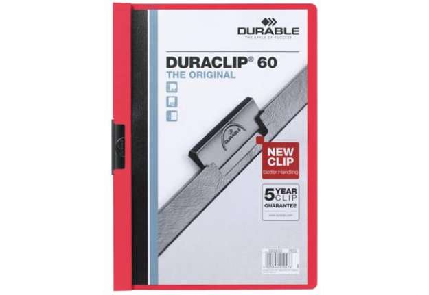 Immagine di Cartellina con clip Durable DURACLIP® A4 - dorso 6 mm - capacità 60 fogli rosso - 220903
