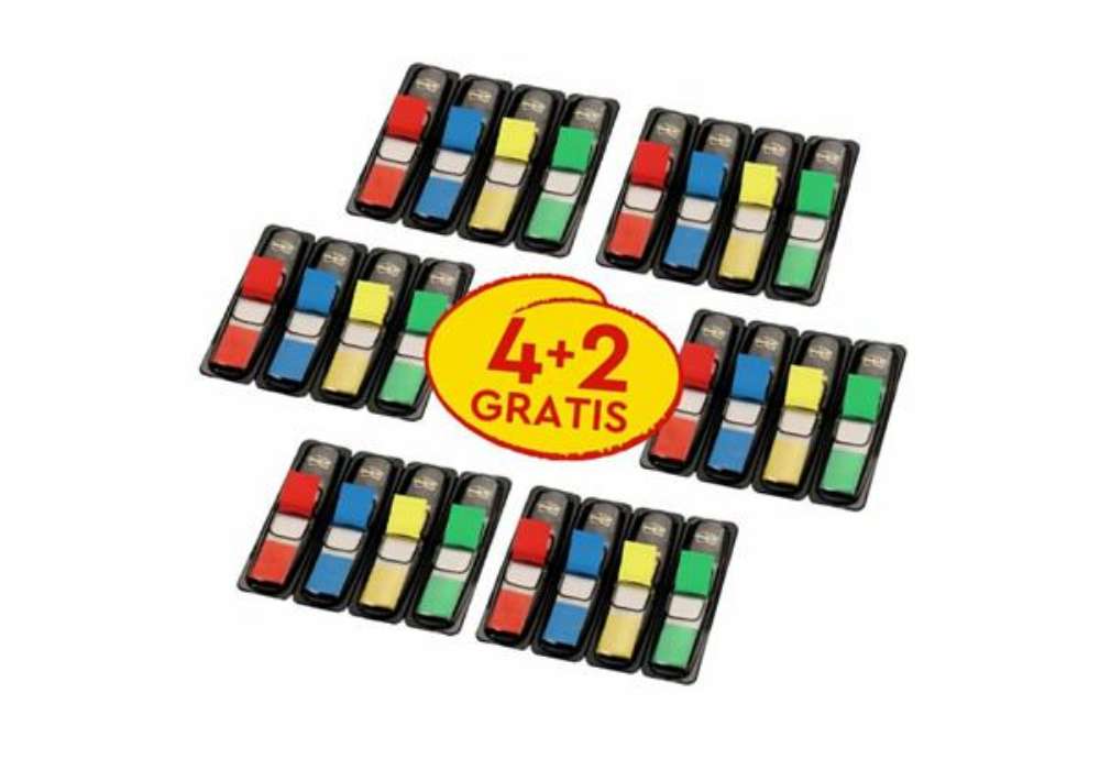 Immagine di Post-it® Index Mini con dispenser rosso,verde, blu, giallo VALUE PACK 4+2 - 683- 4+2