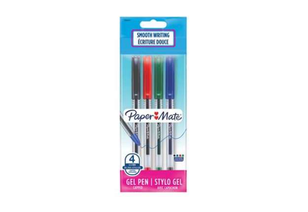 Immagine di Penne gel con cappuccio Paper Mate PM Jiffy 0,5 mm Nero/Blu/Rosso/Verde Conf. 4 pezzi - 2084411
