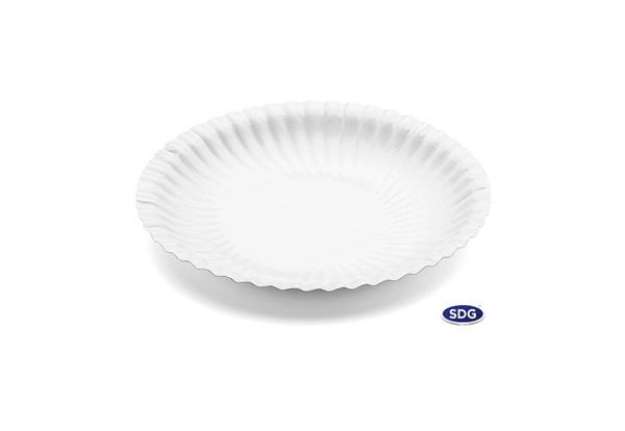 Immagine di Piatto piano Ø 18 cm in cartoncino riciclato patinato Scatolificio del Garda Bianco - Conf. 50 pezzi