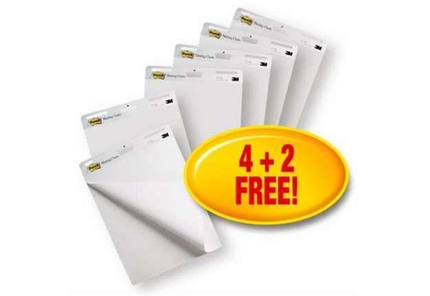 Immagine di Blocchi da parete di 30 ff con adesivo rimovibile Post-it® Super Sticky bianco 63.5x77.5 cm 4 blocch