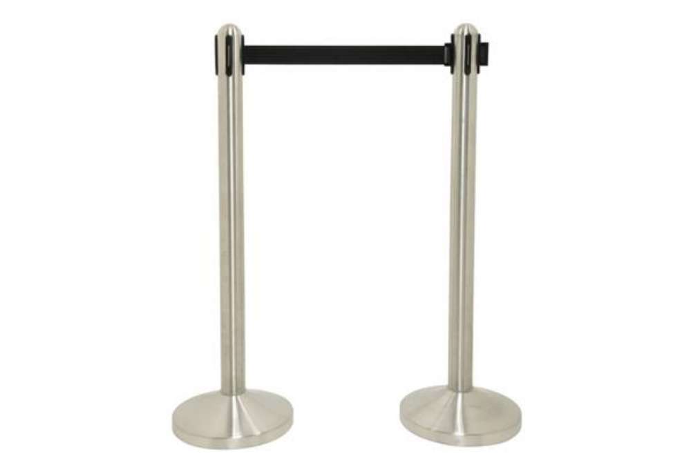 Immagine di Colonnina segnapercorso Securit® in acciaio - nastro retrattile 2,1 m nero - 101x51x51 cm - RS-RT-RV
