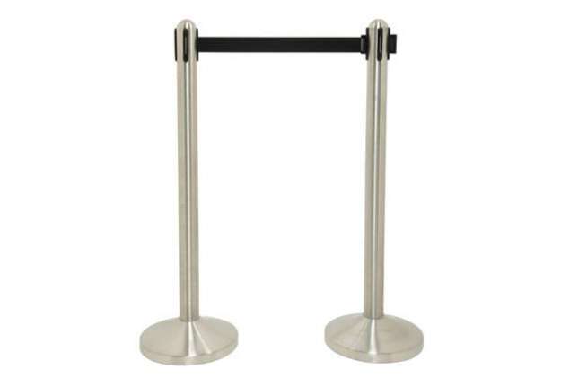 Immagine di Colonnina segnapercorso Securit® in acciaio - nastro retrattile 2,1 m nero - 101x51x51 cm - RS-RT-RV