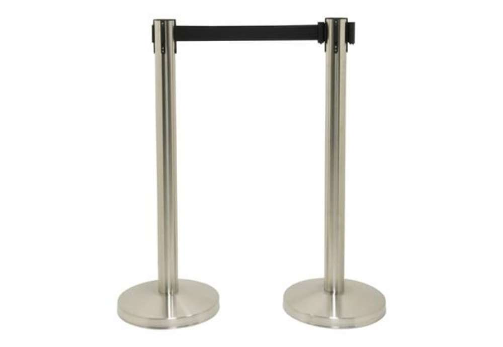 Immagine di Set di 2 colonne segnapercorso Securit® 93x33x33 cm nastro retrattile nero 210 cm acciaio inox  grig