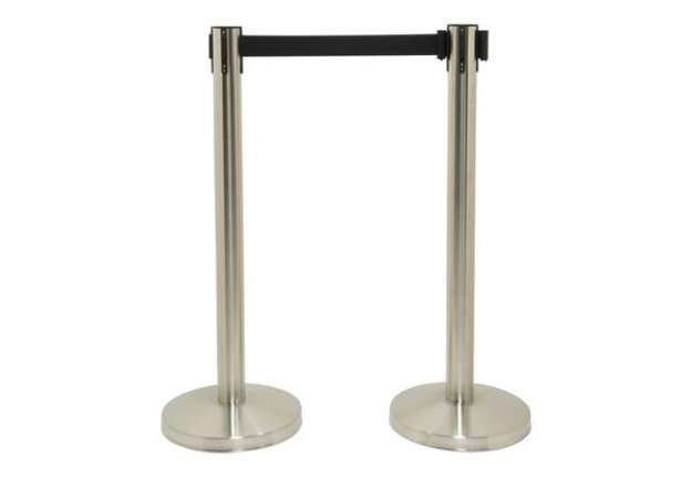Immagine di Set di 2 colonne segnapercorso Securit® 93x33x33 cm nastro retrattile nero 210 cm acciaio inox  grig